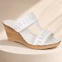 Papuci dama albi din piele naturala cu platforma wedge perforata PAP46A
